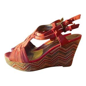 St. John’s Bay Coral Wedge Espadrille Sandals Multicolor Weave Size 8